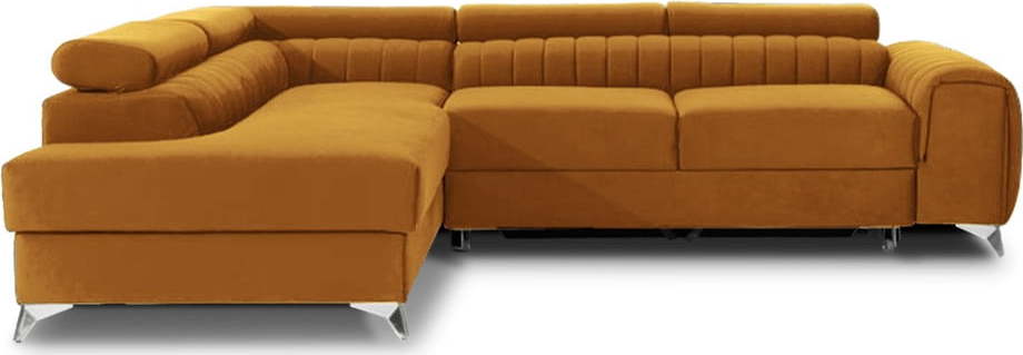 Žlutá sametová rozkládací/s úložným prostorem rohová pohovka (levý roh/do L) Laurence – ELTAP ELTAP