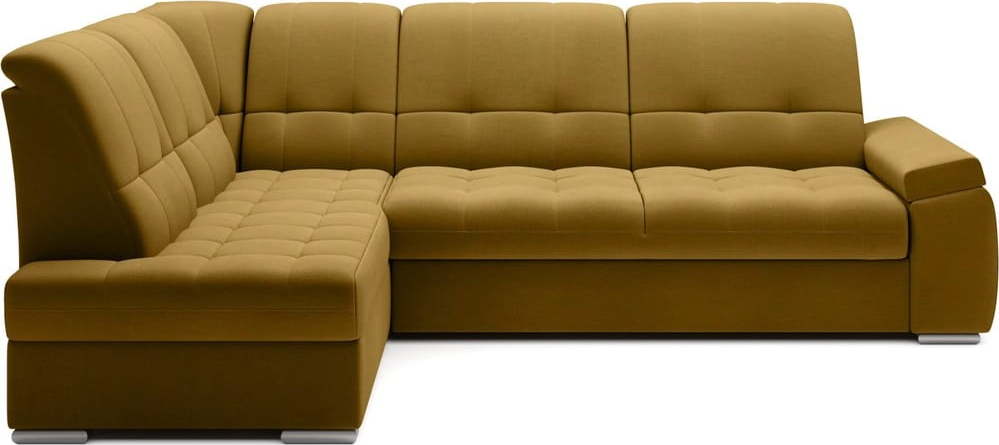 Žlutá sametová rozkládací/s úložným prostorem rohová pohovka (levý roh/do L) Sado – ELTAP ELTAP