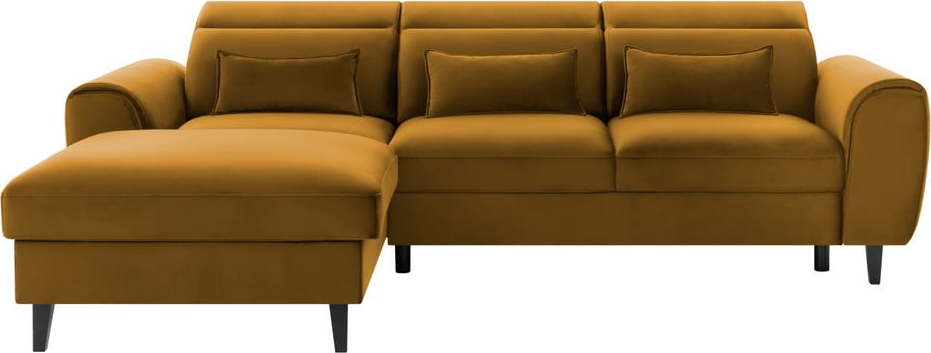 Žlutá sametová rozkládací/s úložným prostorem rohová pohovka (levý roh/s lenoškou) Foble – ELTAP ELTAP