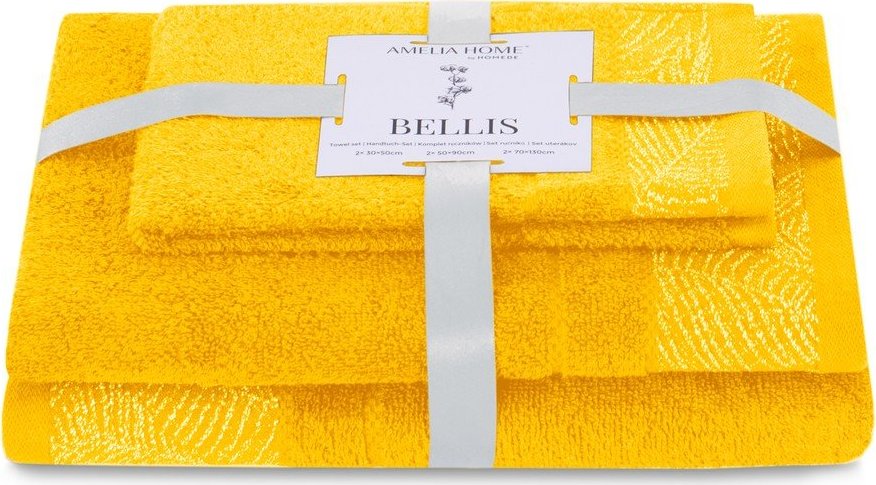 Žluté froté bavlněné ručníky a osušky v sadě 3 ks Bellis – Restilo Restilo