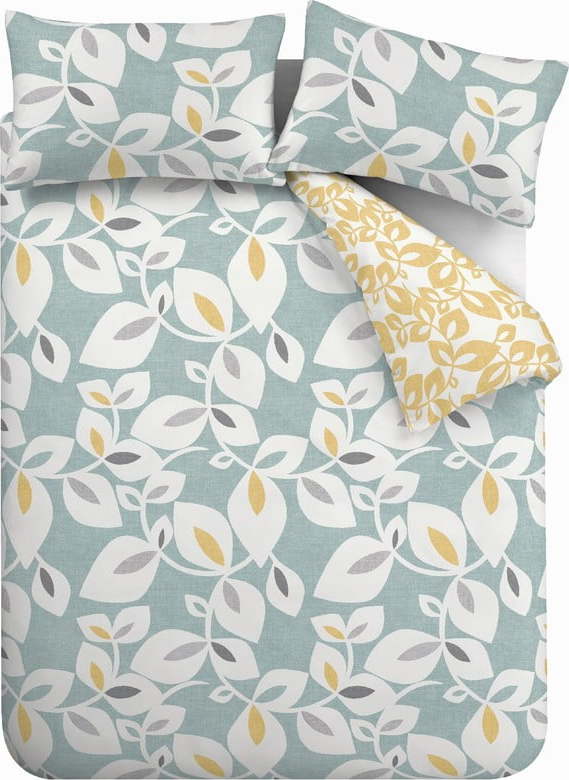 Žluté/modré povlečení na dvoulůžko/prodloužené 230x220 cm Inga Leaf – Catherine Lansfield Catherine Lansfield