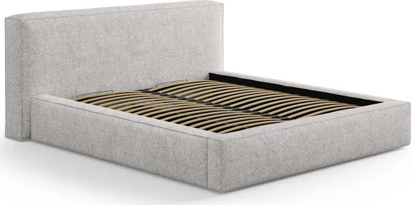 Béžová čalouněná dvoulůžková postel s úložným prostorem s roštem 140x200 cm Simon Olivia – Micadoni Micadoni