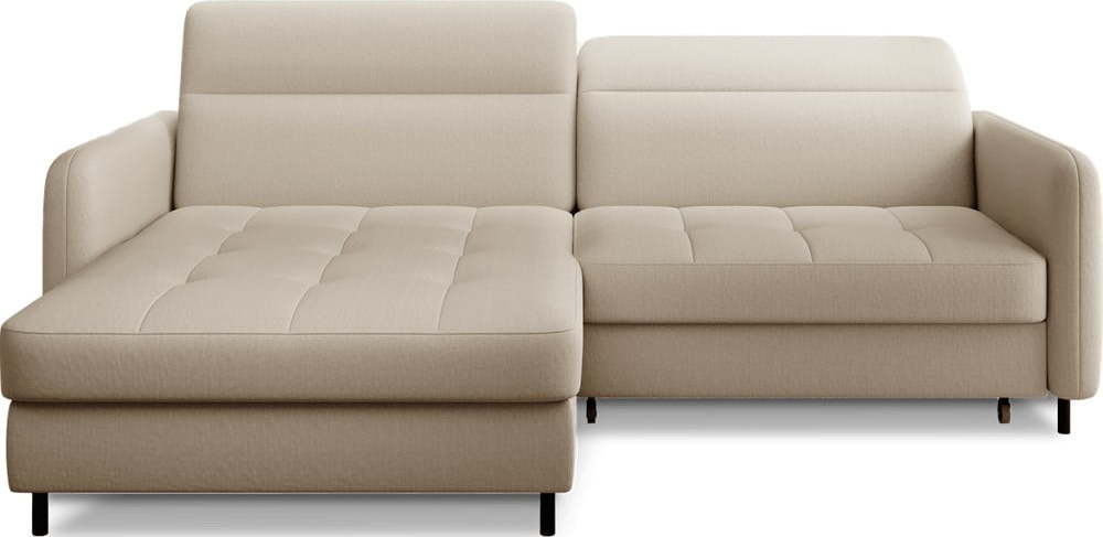 Béžová sametová rozkládací/s úložným prostorem rohová pohovka (levý roh/s lenoškou) Gomsi – ELTAP ELTAP