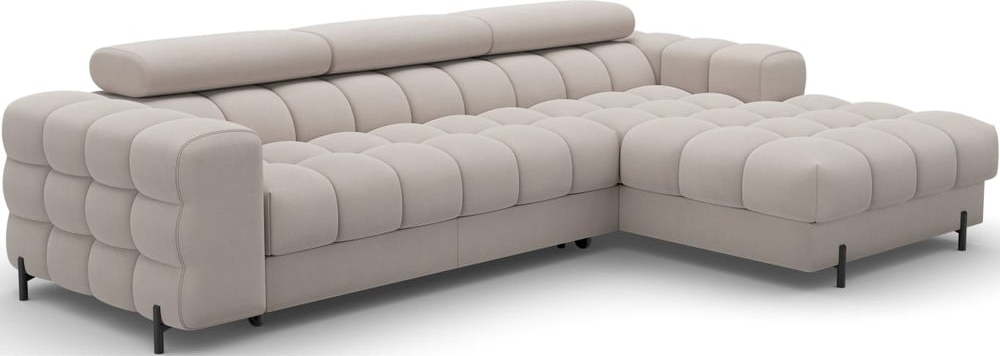 Béžová sametová rozkládací/s úložným prostorem rohová pohovka (pravý roh/s lenoškou) Felro – ELTAP ELTAP