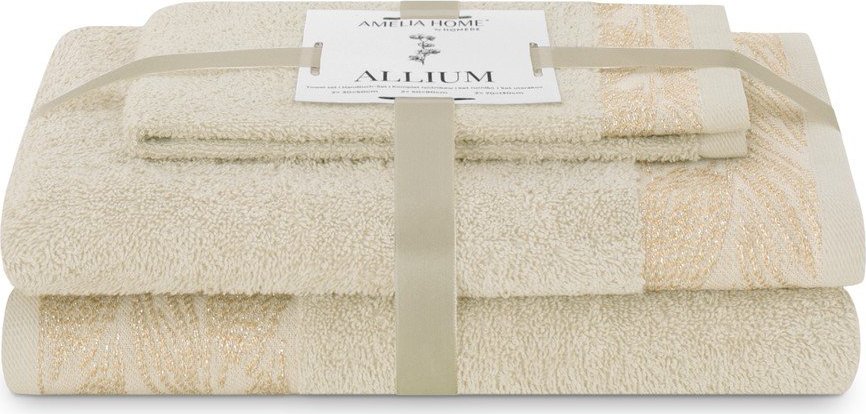 Béžové froté bavlněné ručníky a osušky v sadě 3 ks Allium – Restilo Restilo