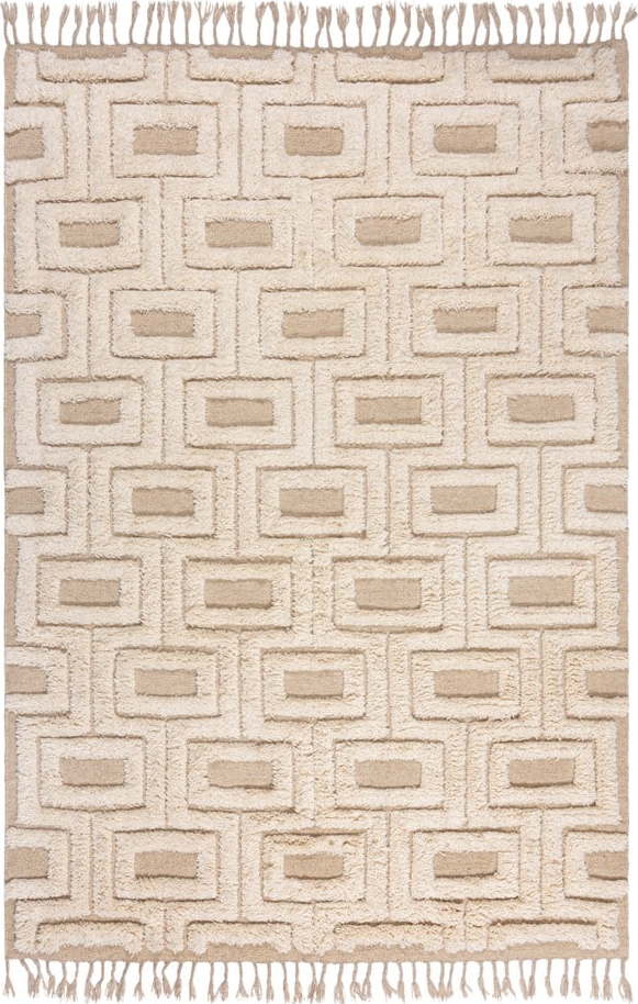 Béžový/krémový ručně tkaný vlněný koberec 200x290 cm Greek Key – Flair Rugs Flair Rugs