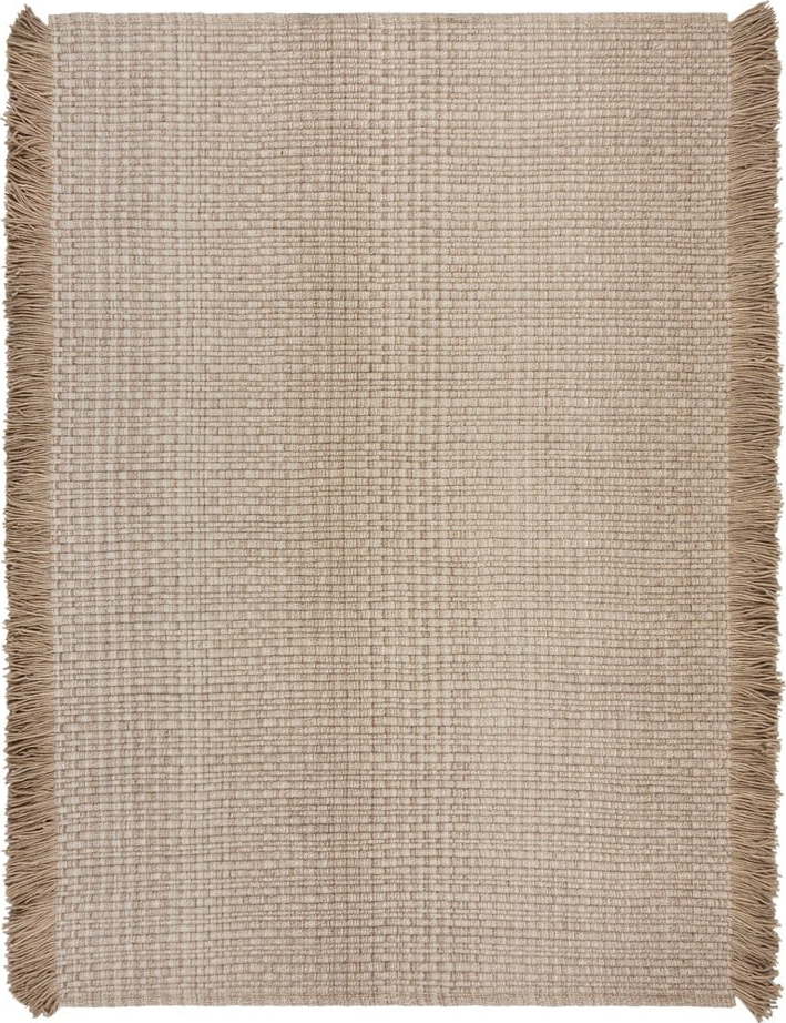 Béžový ručně tkaný koberec s příměsí vlny 200x290 cm Rene Fringed Ribbed – Flair Rugs Flair Rugs