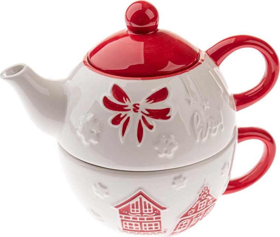 Bílá keramická čajová souprava s vánočním motivem Christmas cottage – Dakls Dakls
