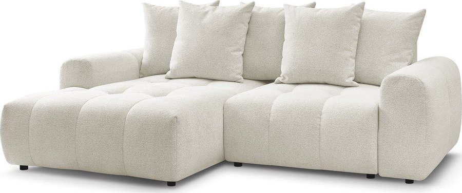 Bílá žinylková rozkládací/s úložným prostorem rohová pohovka (levý roh/s lenoškou) Roxelane – Bobochic Paris Bobochic Paris