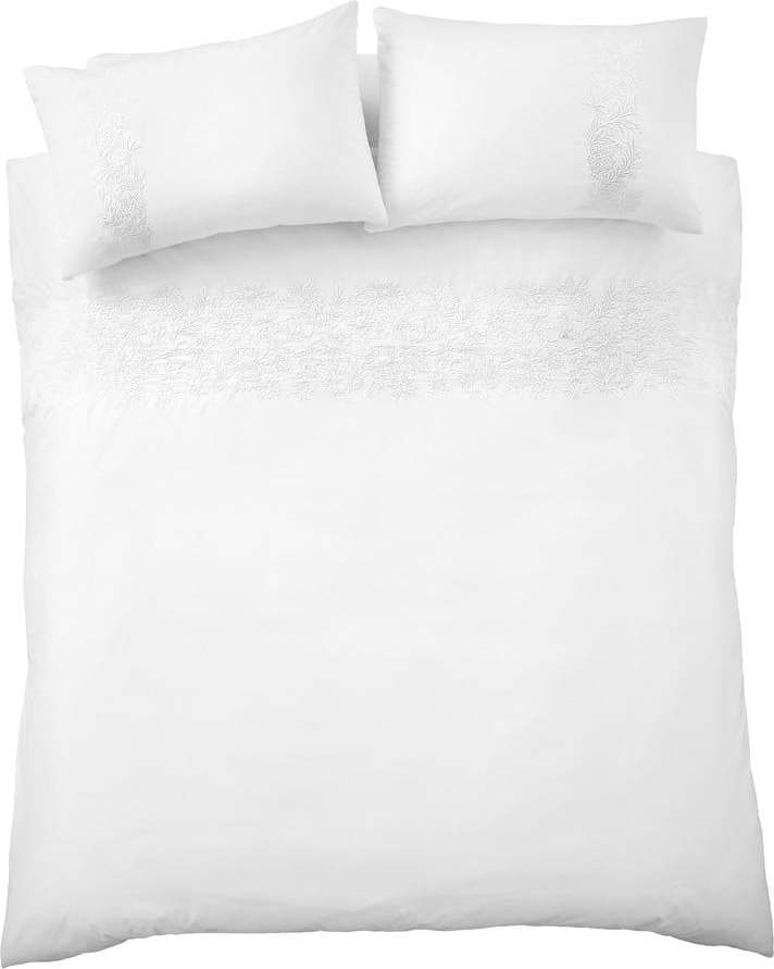 Bílé bavlněné povlečení na dvoulůžko/prodloužené 230x220 cm Embroidery Floral – Bianca Bianca