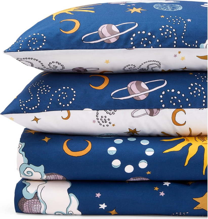 Bílé/modré bavlněné povlečení na jednolůžko 135x200 cm Disco Space – Their Nibs Their Nibs