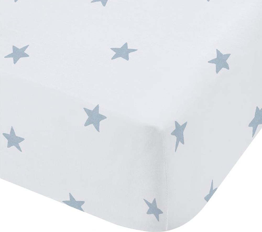 Bílé/modré napínací bavlněné dětské prostěradlo do postýlky 70x140 cm Mini Star & Stripes – Bianca Bianca