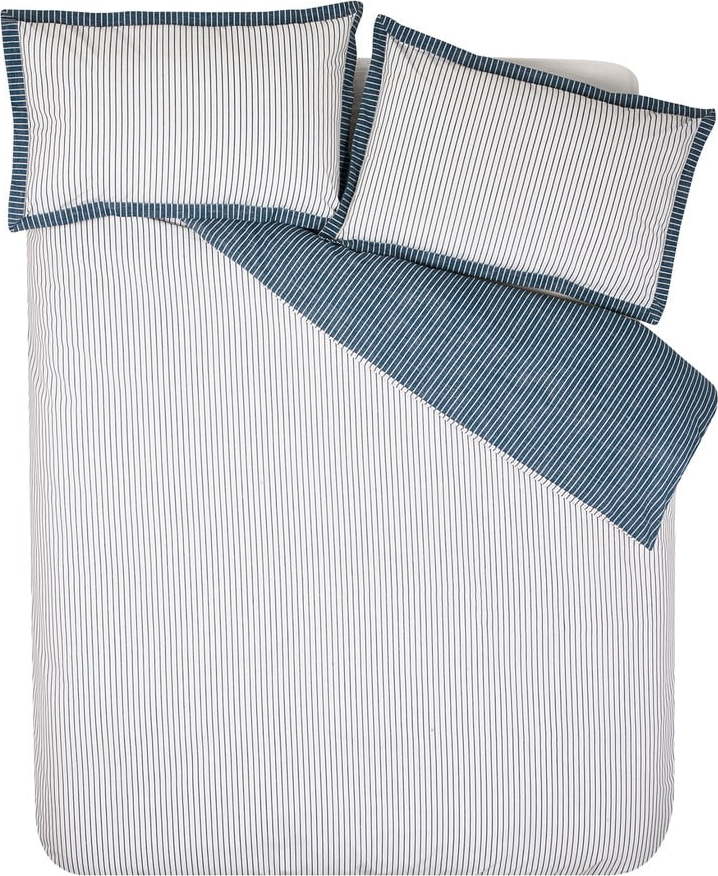 Bílé/modré povlečení na jednolůžko 135x200 cm Oxford Pinstripe – Catherine Lansfield Catherine Lansfield
