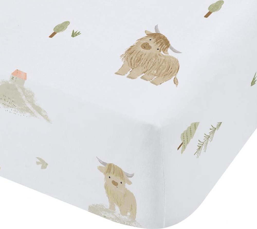 Bílé napínací bavlněné dětské prostěradlo na dvoulůžko 135x190 cm Mini Moo Cow – Bianca Bianca