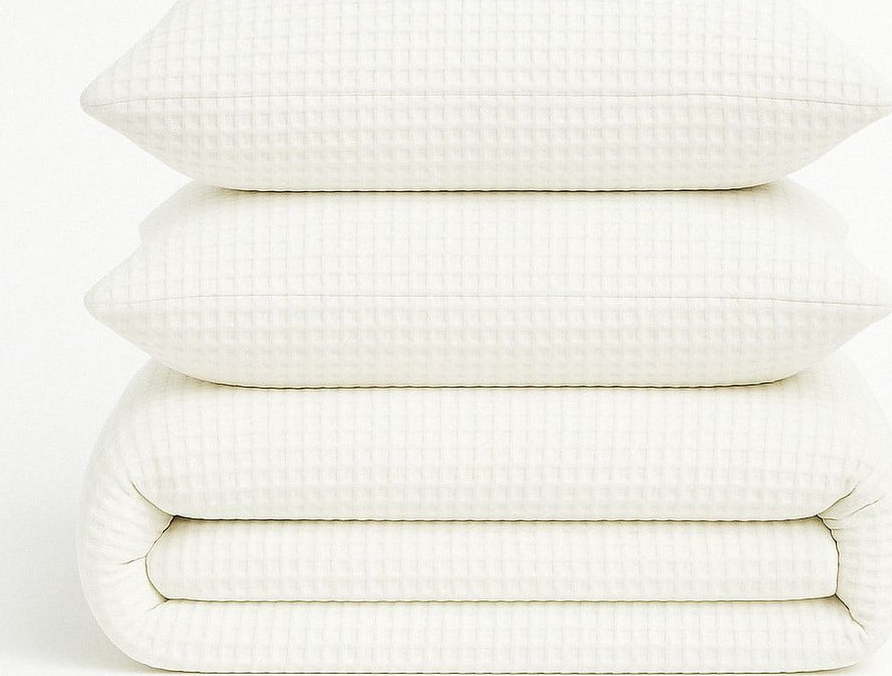Bílé povlečení na jednolůžko z bavlny Renforcé 140x200 cm Waffle Striped – Mila Home Luxury Mila Home Luxury