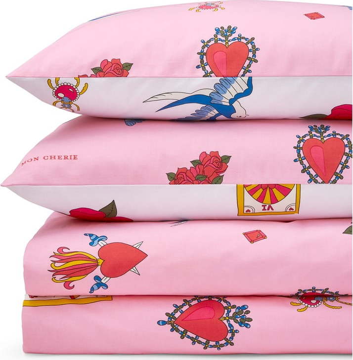 Bílé/růžové bavlněné povlečení na dvoulůžko/prodloužené 230x220 cm Mon Coeur – Their Nibs Their Nibs