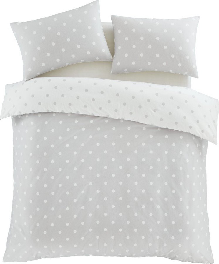 Bílé/šedé flanelové povlečení na dvoulůžko/prodloužené 230x220 cm Polka Dot – Catherine Lansfield Catherine Lansfield