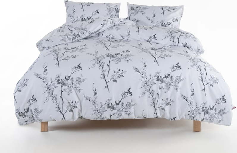 Bílé/šedé povlečení na jednolůžko z bavlny Renforcé 140x200 cm White Floral – Mila Home Luxury Mila Home Luxury