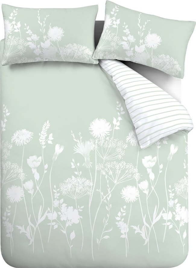 Bílé/zelené povlečení na dvoulůžko/prodloužené 230x220 cm Meadowsweet Floral – Catherine Lansfield Catherine Lansfield