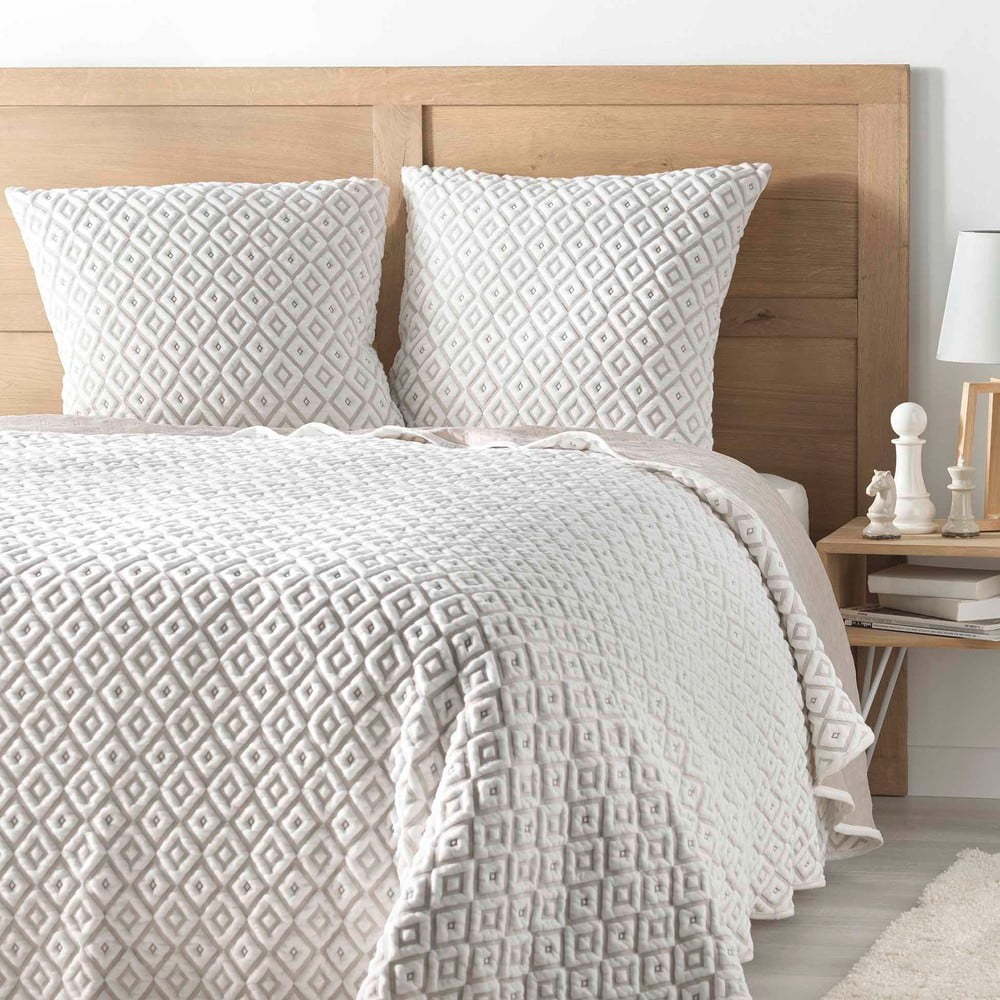 Bílý/béžový set přehozu a povlaku na polštář jersey 240x260 cm Joana – douceur d'intérieur Douceur d intérieur