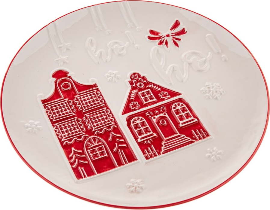 Bílý servírovací keramický talíř s vánočním motivem ø 26 cm Christmas cottage – Dakls Dakls
