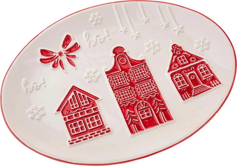 Bílý servírovací keramický talíř s vánočním motivem Christmas cottage – Dakls