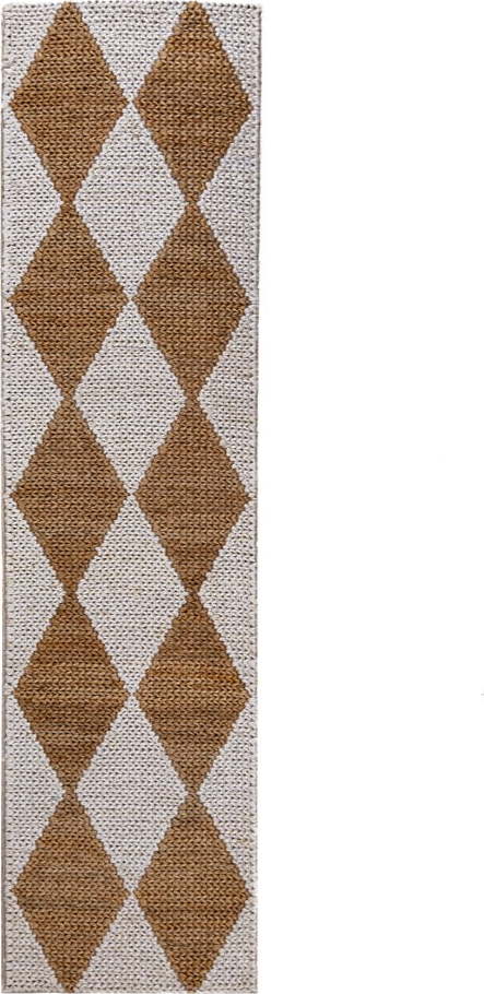 Bílý/v přírodní barvě ručně tkaný běhoun s příměsí juty 80x230 cm Effie Diamond – Flair Rugs Flair Rugs