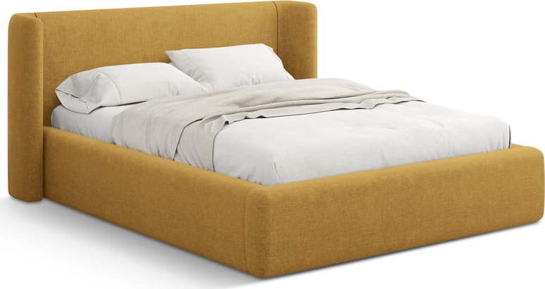 Čalouněná dvoulůžková postel s úložným prostorem s roštem 160x200 cm v hořčicové barvě Jason – Windsor & Co Sofas Windsor & Co Sofas