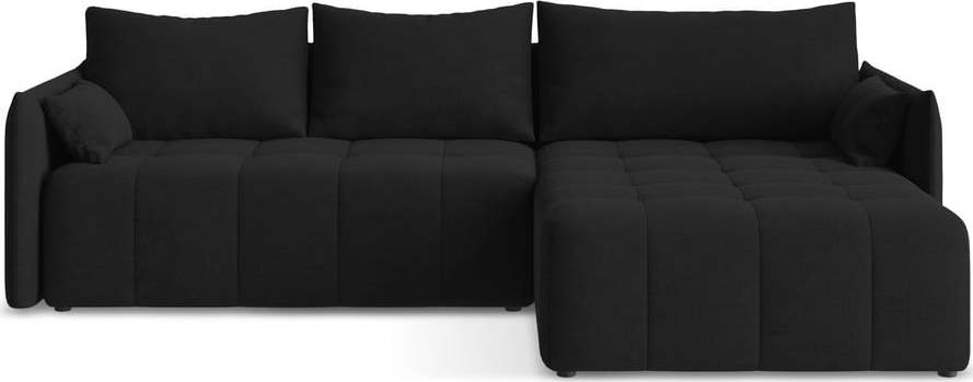 Černá rozkládací/s úložným prostorem rohová pohovka (pravý roh/s lenoškou) Moku – Makamii Makamii