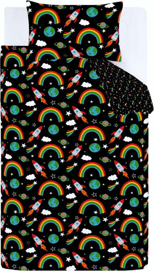 Černé dětské povlečení na dvoulůžko 200x200 cm Rainbow Rockets – Catherine Lansfield Catherine Lansfield