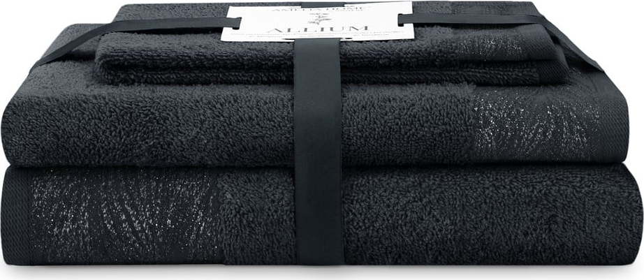 Černé froté bavlněné ručníky a osušky v sadě 3 ks Allium – Restilo Restilo