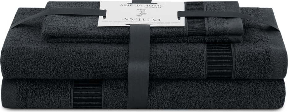 Černé froté bavlněné ručníky a osušky v sadě 3 ks Avium – Restilo Restilo