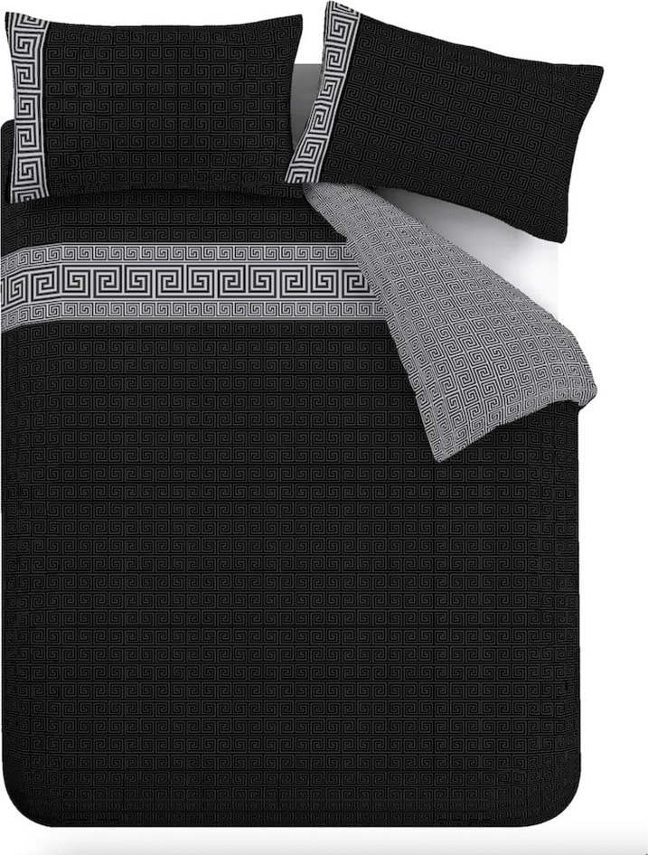 Černé povlečení na dvoulůžko/prodloužené 230x220 cm Artemis Greek Key – Catherine Lansfield Catherine Lansfield
