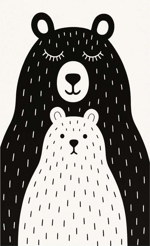 Černobílý pratelný dětský koberec 100x160 cm Bear Family v2 – Vitaus Vitaus