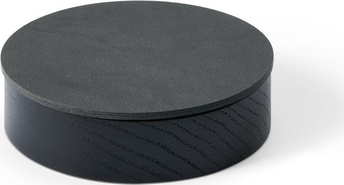 Černý/antracitový dřevěný/z eko kůže úložný box s víkem/dekorativní ø 11x3