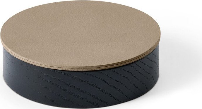 Černý/hnědý dřevěný/z eko kůže úložný box s víkem/dekorativní ø 11x3
