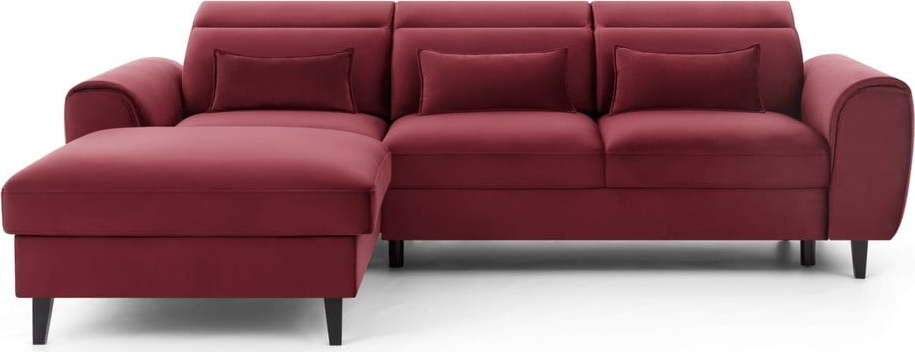 Červená sametová rozkládací/s úložným prostorem rohová pohovka (levý roh/s lenoškou) Foble – ELTAP ELTAP