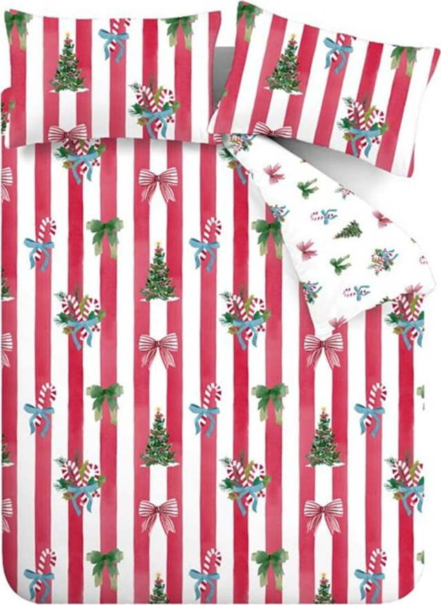 Červené/bílé povlečení na dvoulůžko/prodloužené 230x220 cm Christmas Stripe – Catherine Lansfield Catherine Lansfield