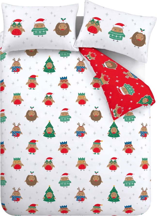 Červené/bílé povlečení na jednolůžko 135x200 cm Party Robins – Catherine Lansfield Catherine Lansfield