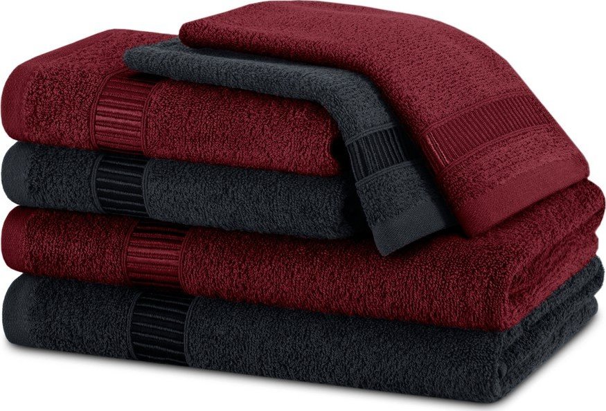 Červené/černé froté bavlněné ručníky a osušky v sadě 6 ks Avium – Restilo Restilo