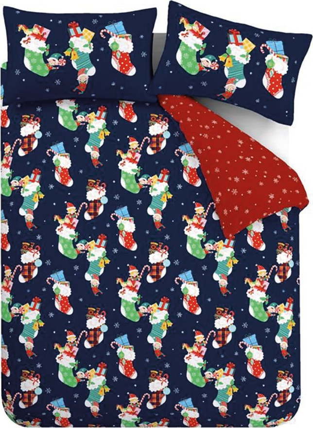 Červené/modré dětské povlečení do postýlky 120x150 cm Christmas Elves – Catherine Lansfield Catherine Lansfield