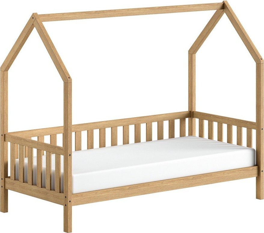 Domečková dětská postel z dubového dřeva s roštem 90x200 cm v přírodní barvě Cabane – Vipack Vipack