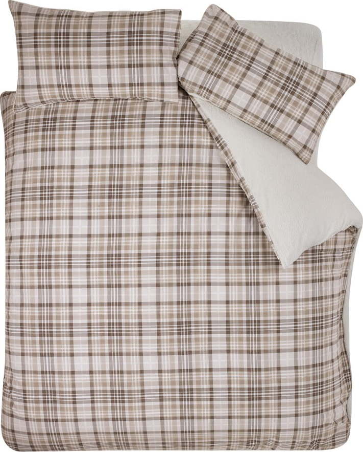 Hnědé povlečení na dvoulůžko s beránkem 200x200 cm Cosy Sherpa Check – Catherine Lansfield Catherine Lansfield