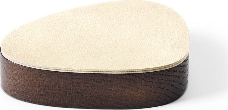 Hnědý/krémový dřevěný/z eko kůže úložný box s víkem/dekorativní 14x12