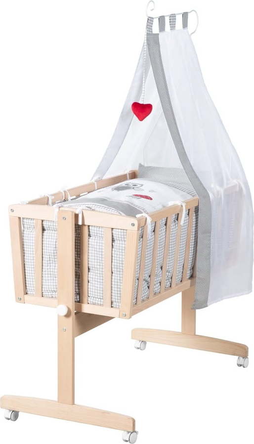 Kolébka z bukového dřeva na kolečkách/s nebesy 40x90 cm v přírodní barvě Adam and Owl – Roba Roba