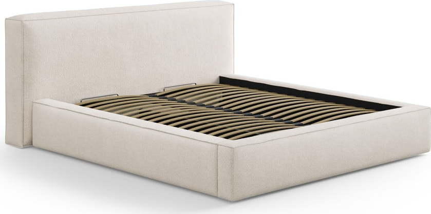 Krémová čalouněná dvoulůžková postel s úložným prostorem s roštem 140x200 cm Simon Olivia – Micadoni Micadoni