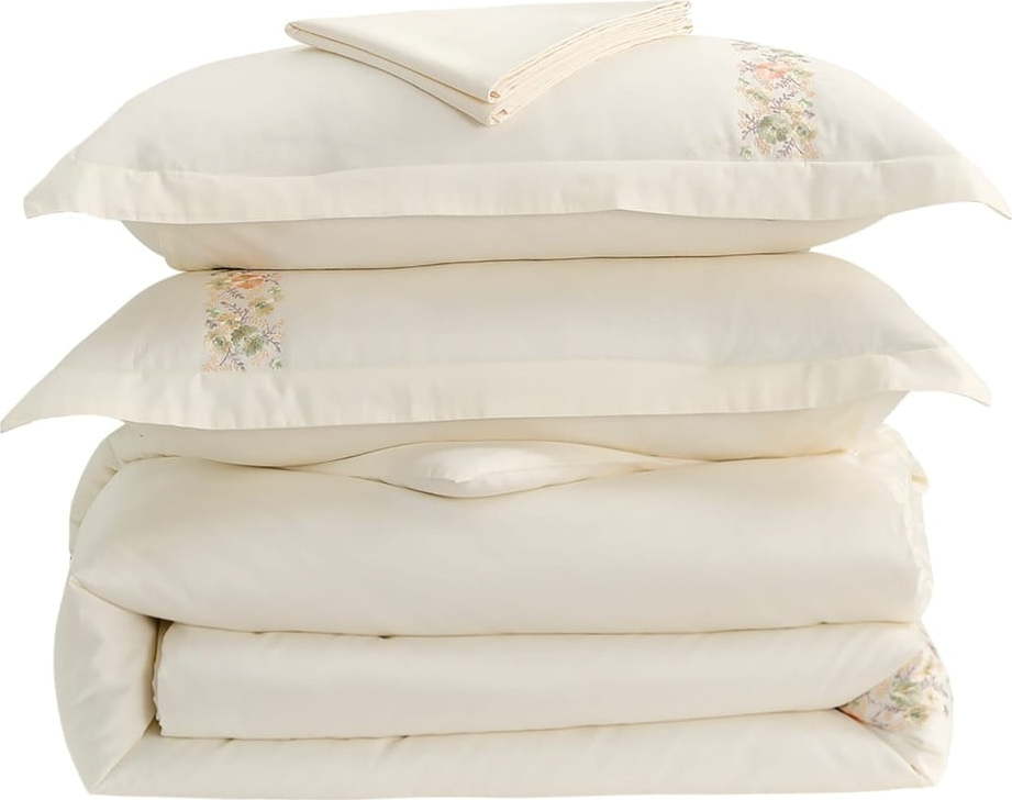 Krémové povlečení na jednolůžko z bavlněného saténu s prostěradlem/6dílné 140x200 cm Maison Bloom – Mila Home Luxury Mila Home Luxury