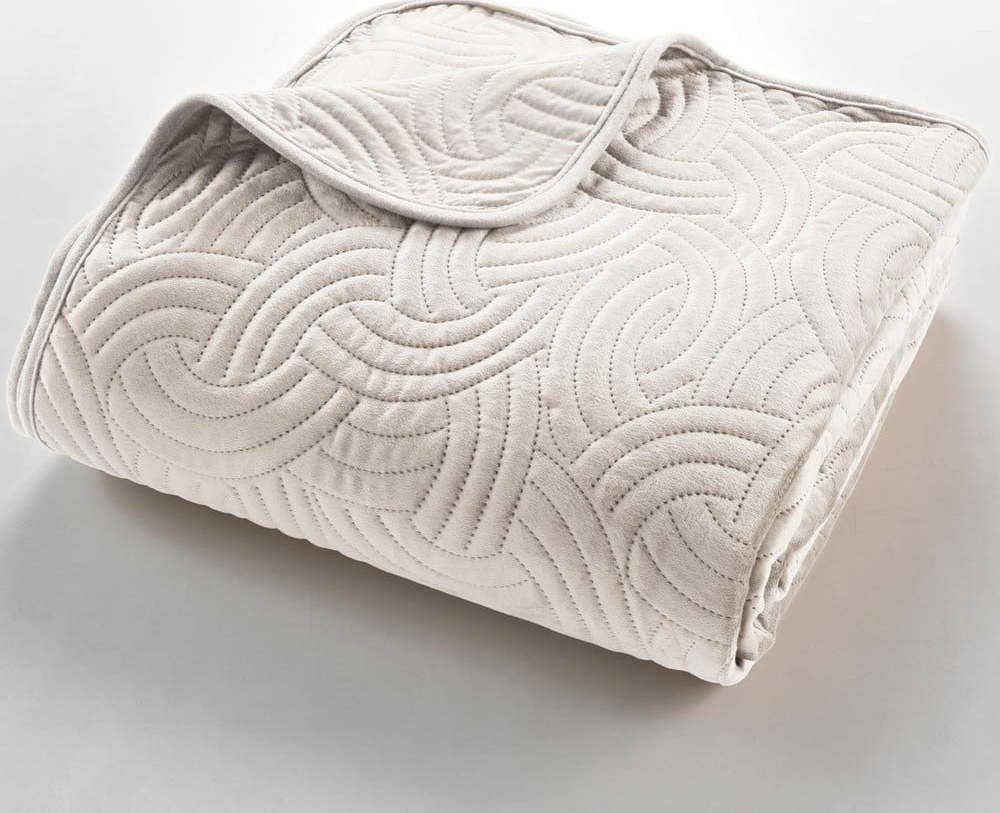 Krémový sametový set přehozu a povlaku na polštář 240x260 cm Solange – douceur d'intérieur Douceur d intérieur