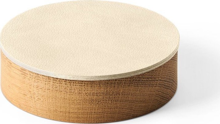 Krémový/v přírodní barvě dřevěný/z eko kůže úložný box s víkem/dekorativní ø 11x3