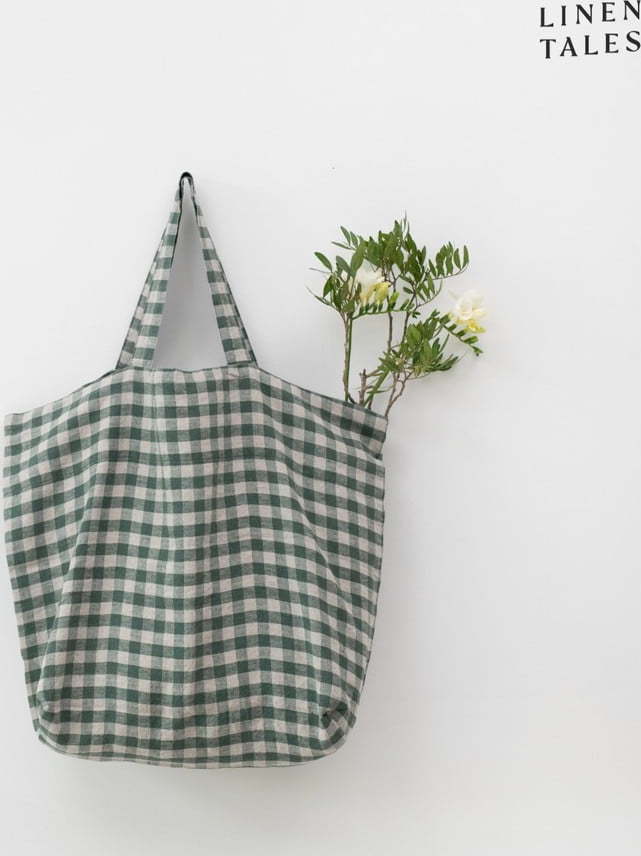 Lněná nákupní taška Forest Green Gingham – Linen Tales Linen Tales